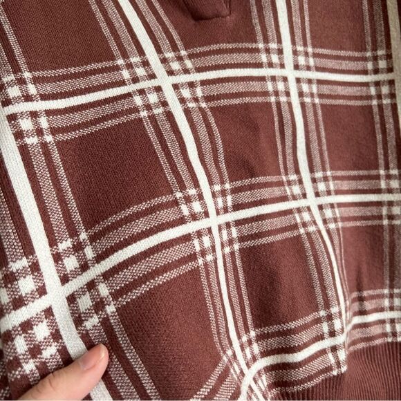 ✨ Max Studio Women’s Brown Plaid Collared Sweater Medium - Picture 8 of 11